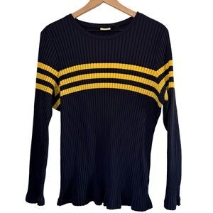 Cato Woman Ribbed Navy & Mustard Stripe Long Sleeve Top | Size XL | Preppy Sport